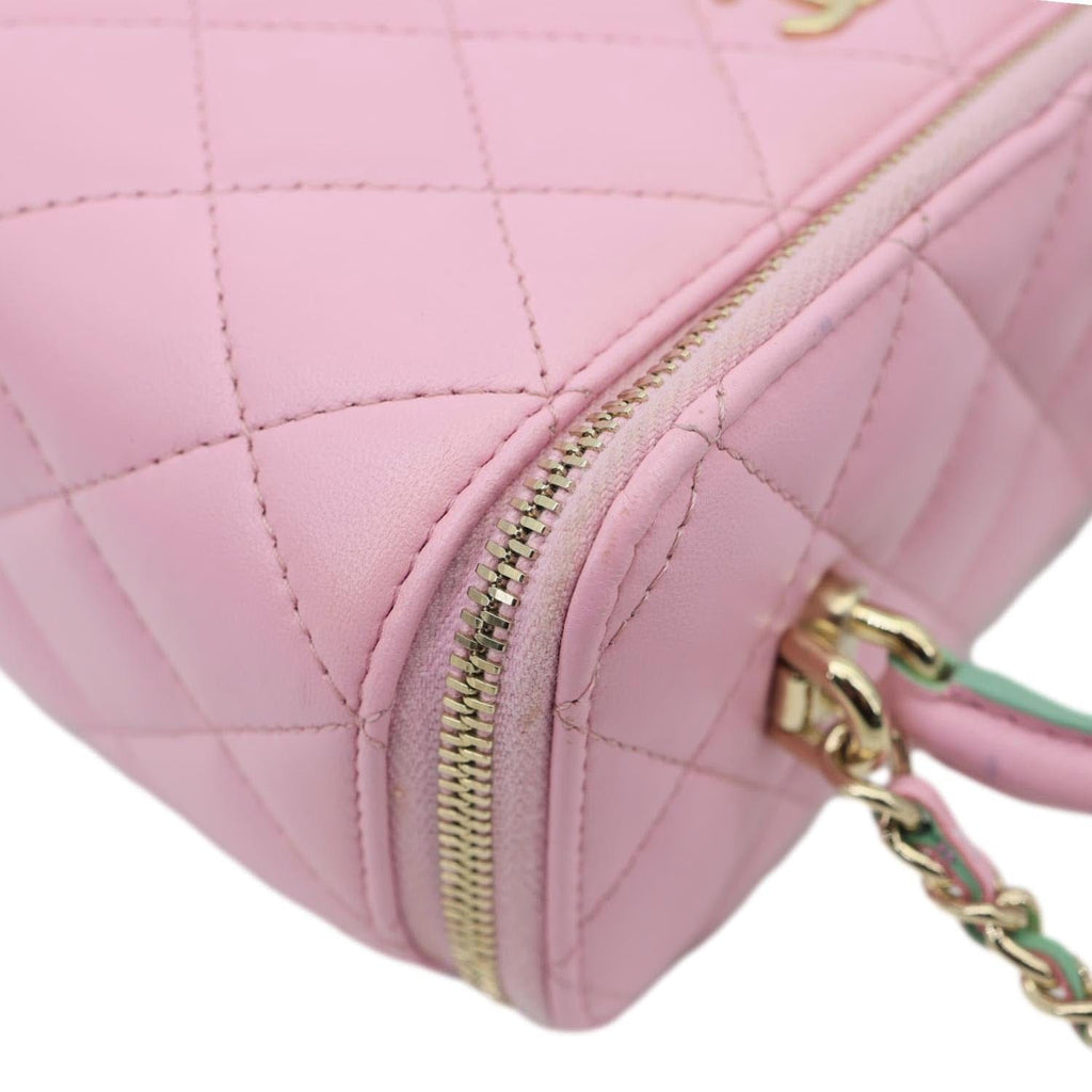 CHANEL Vanity Case Small Quilted Leather Top Handle Chain Shoulder Bag Pink