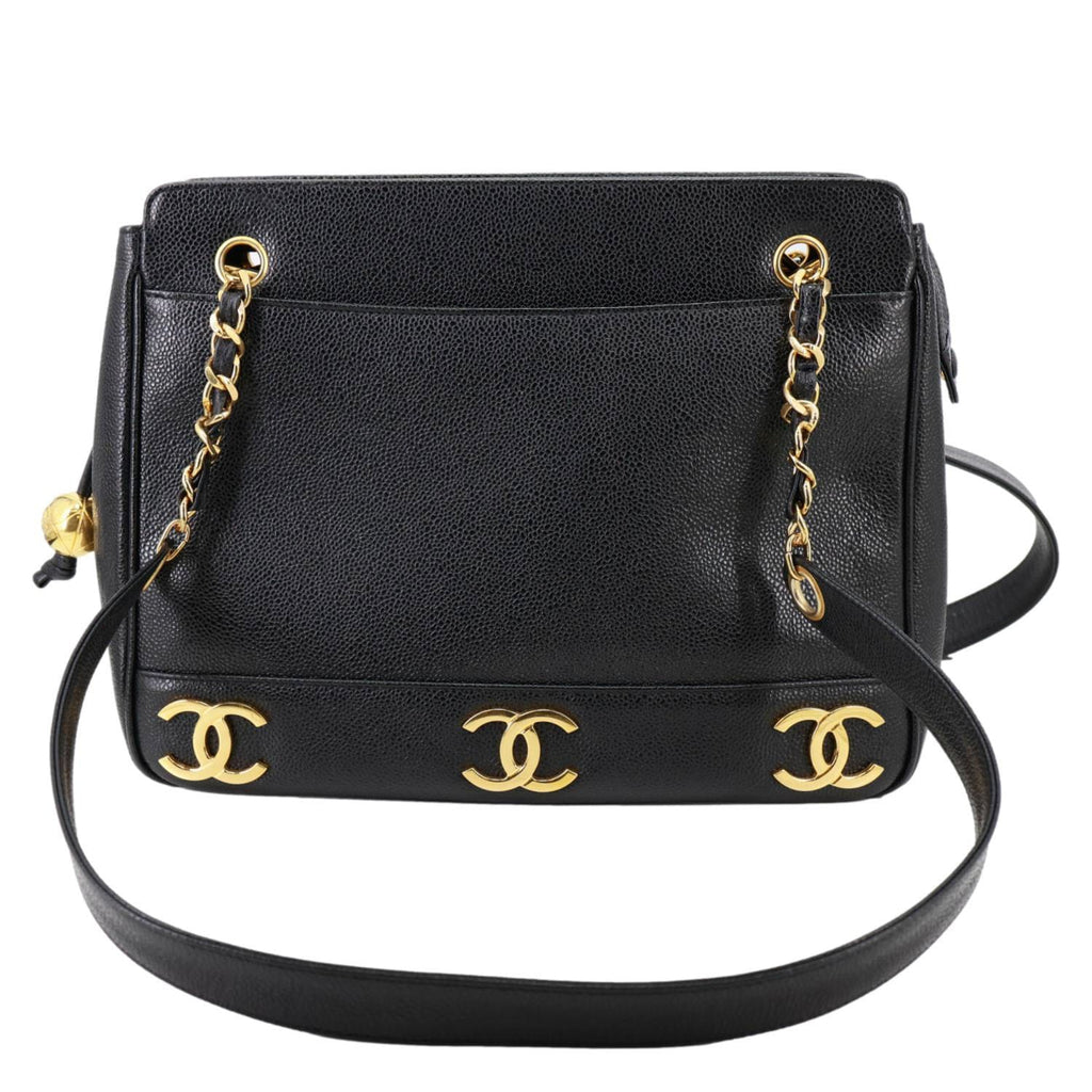 CHANEL Triple CC Lambskin Caviar Leather Shoulder Bag Black