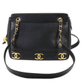 CHANEL Triple CC Lambskin Caviar Leather Shoulder Bag Black