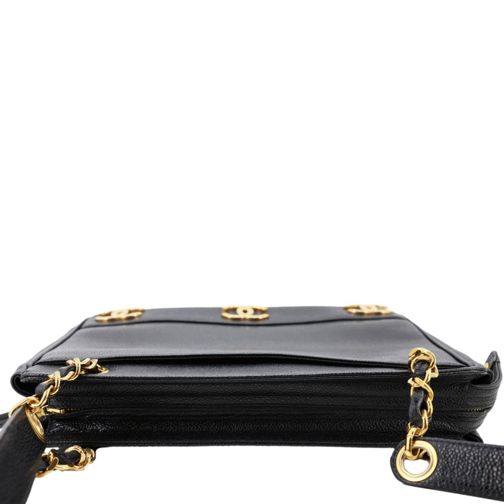 CHANEL Triple CC Lambskin Caviar Leather Shoulder Bag Black