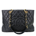 CHANEL Grand Shopping Quilted Caviar Leather Tote Bag Black