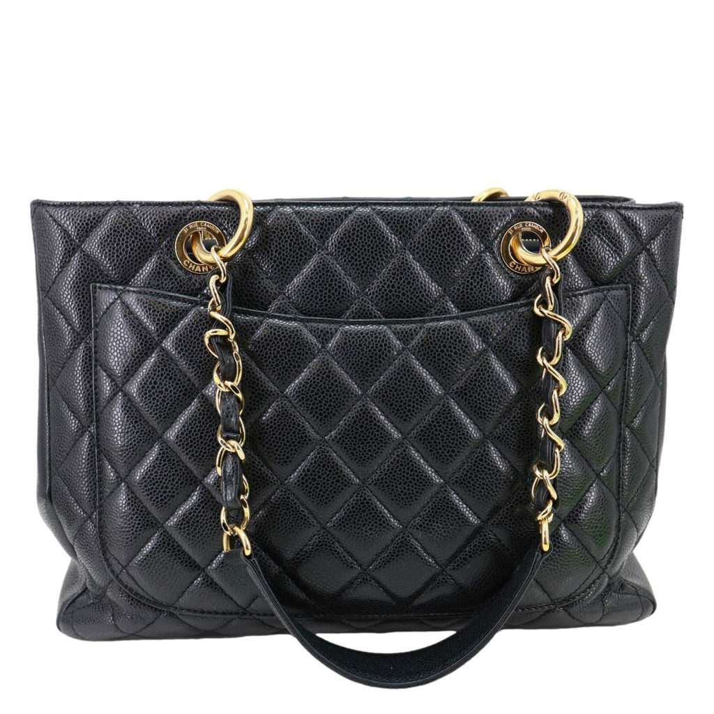 CHANEL Grand Shopping Quilted Caviar Leather Tote Bag Black