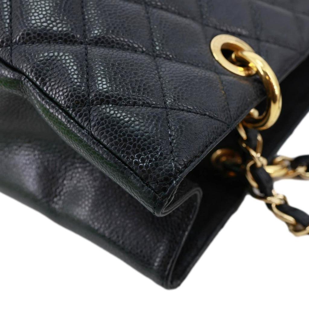 CHANEL Grand Shopping Quilted Caviar Leather Tote Bag Black
