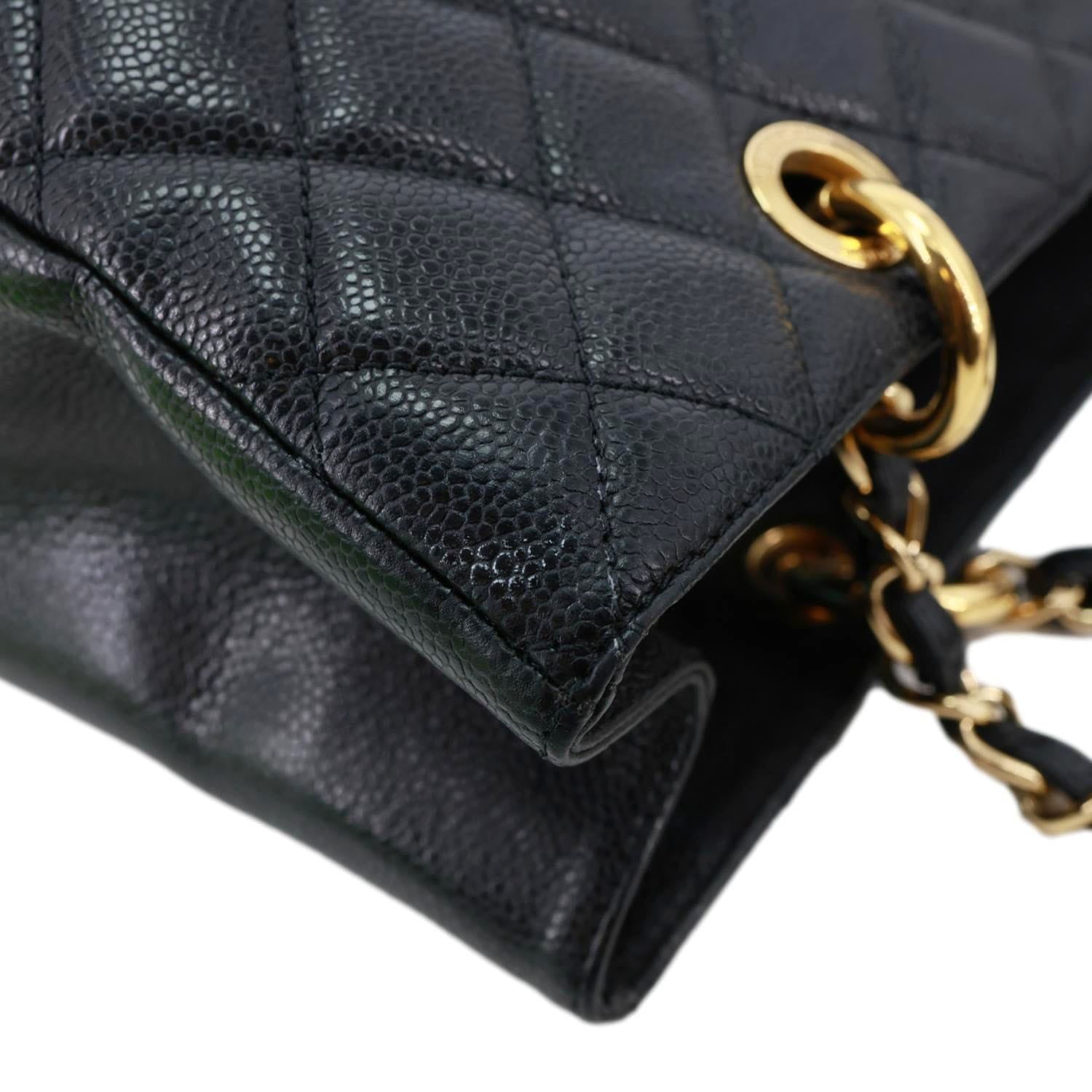 CHANEL Grand Shopping Quilted Caviar Leather Tote Bag Black