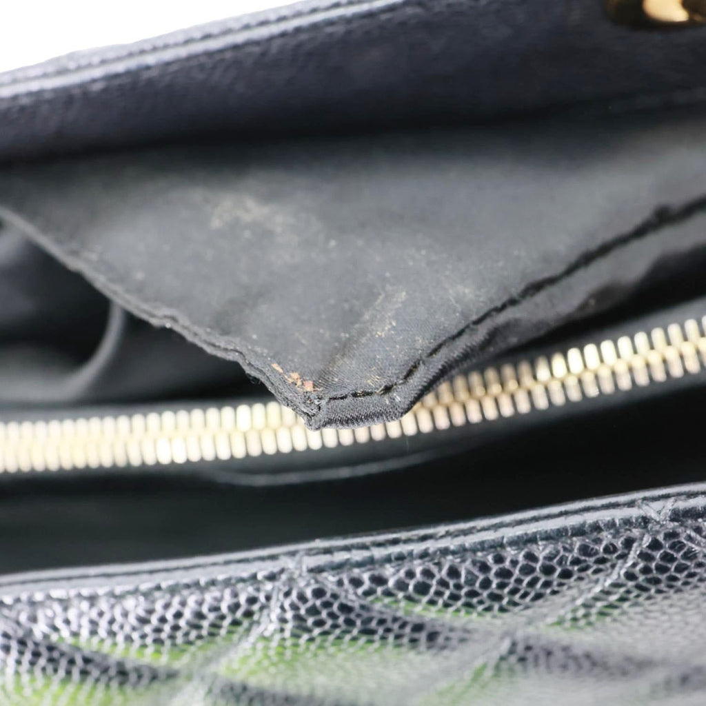 CHANEL Grand Shopping Quilted Caviar Leather Tote Bag Black