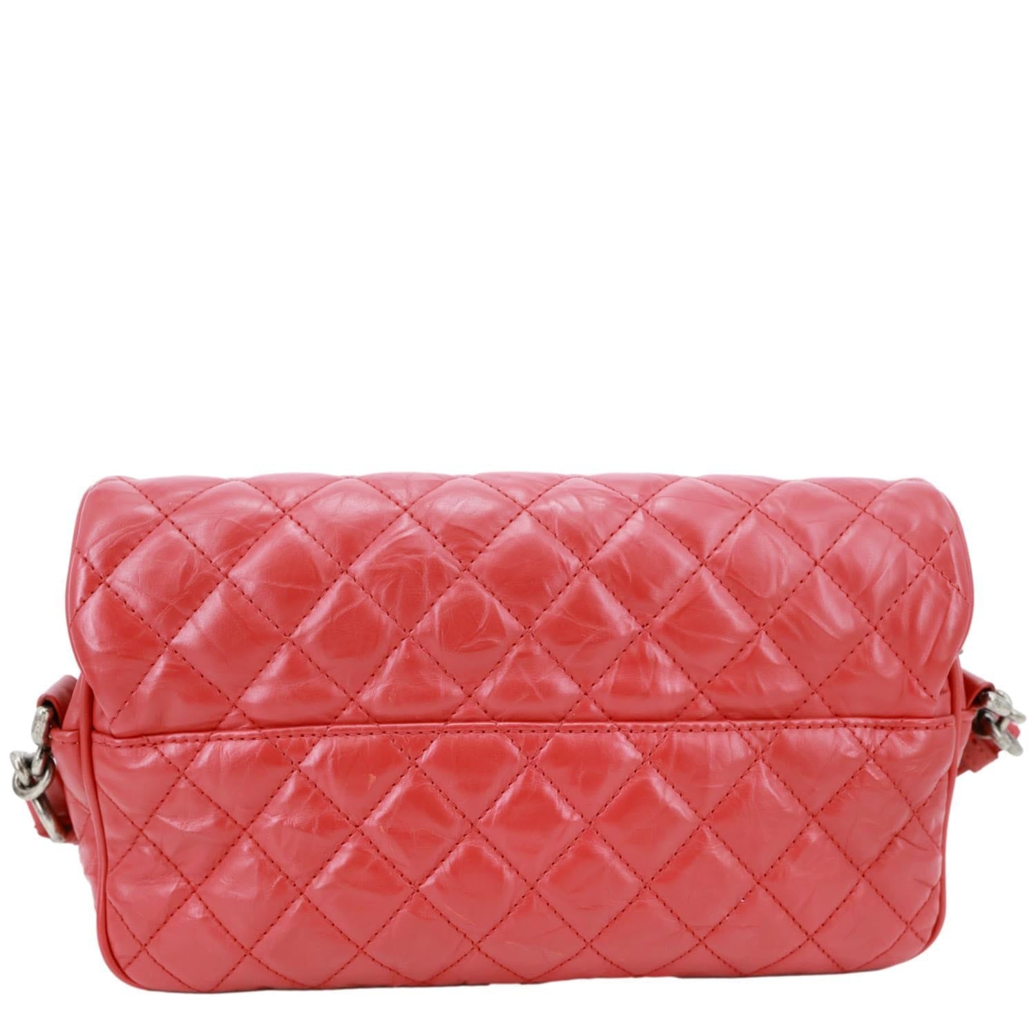 CHANEL Casual Rock Airlines Flap Quilted Crumpled Calfskin Leather Shoulder Bag Red
