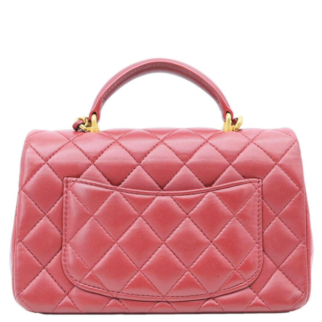 CHANEL Classic Rectangular Flap Mini Quilted Leather Top Handle Crossbody Bag Red
