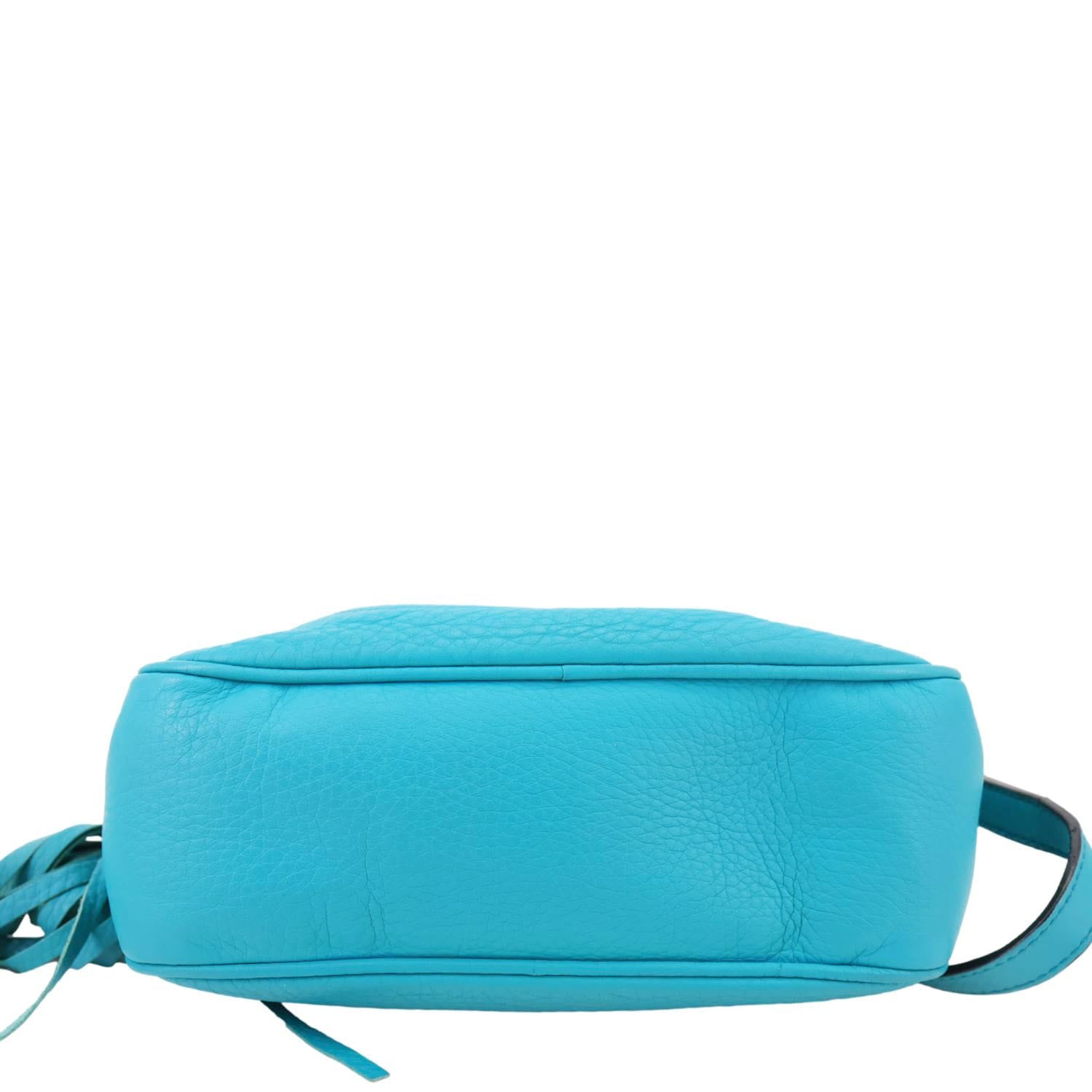 GUCCI Soho Disco Leather Camera Crossbody Bag Teal 308364