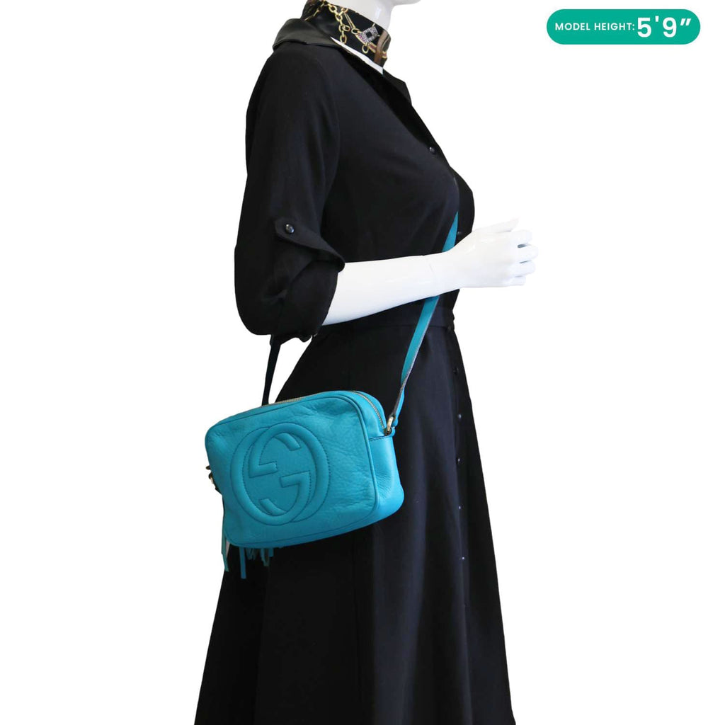 GUCCI Soho Disco Leather Camera Crossbody Bag Teal 308364