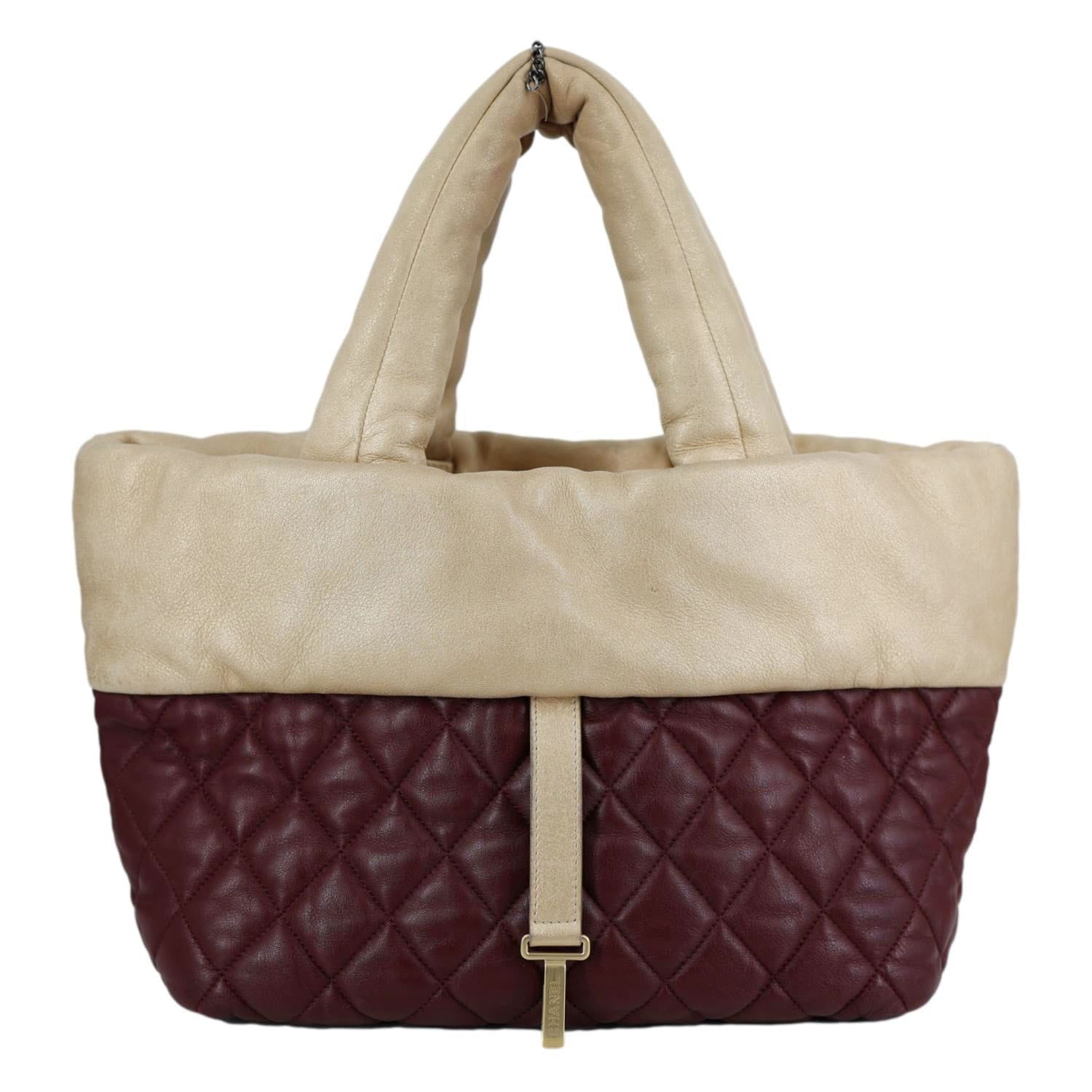CHANEL Coco Cocoon Reversible Quilted Nylon Tote Bag Burgundy