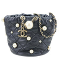 Chanel About Pearls Mini Quilted Lambskin Leather Drawstring Bucket Crossbody Bag Black
