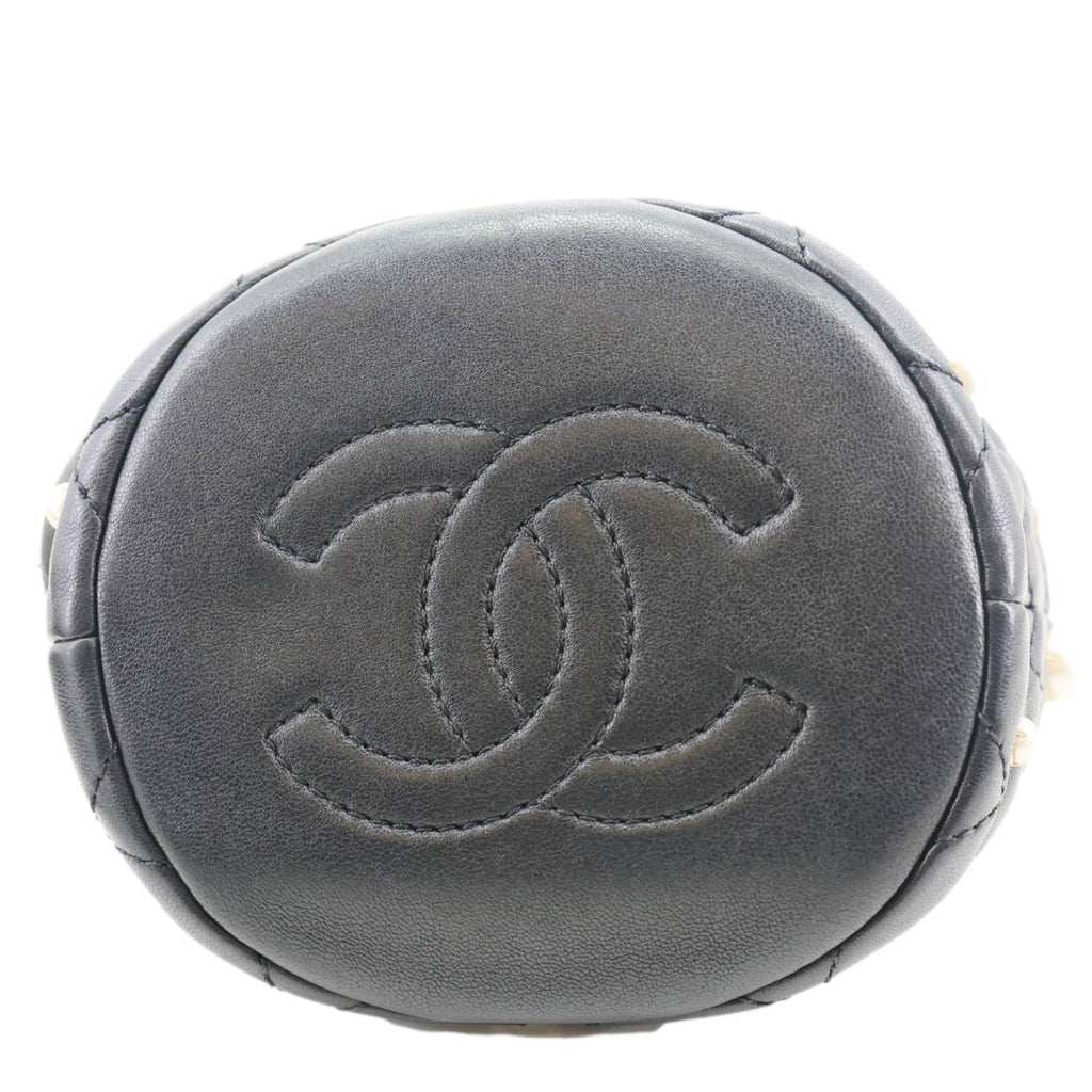 Chanel About Pearls Mini Quilted Lambskin Leather Drawstring Bucket Crossbody Bag Black