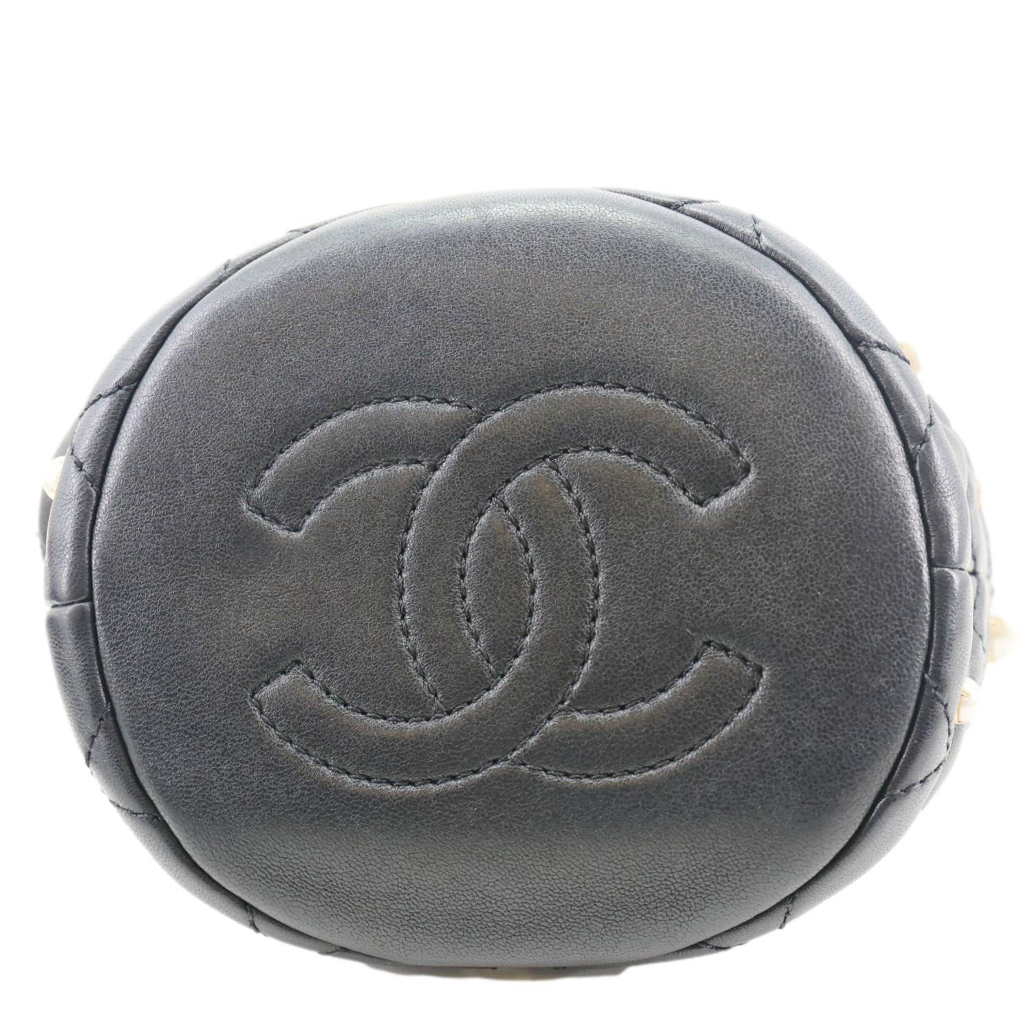 Chanel About Pearls Mini Quilted Lambskin Leather Drawstring Bucket Crossbody Bag Black