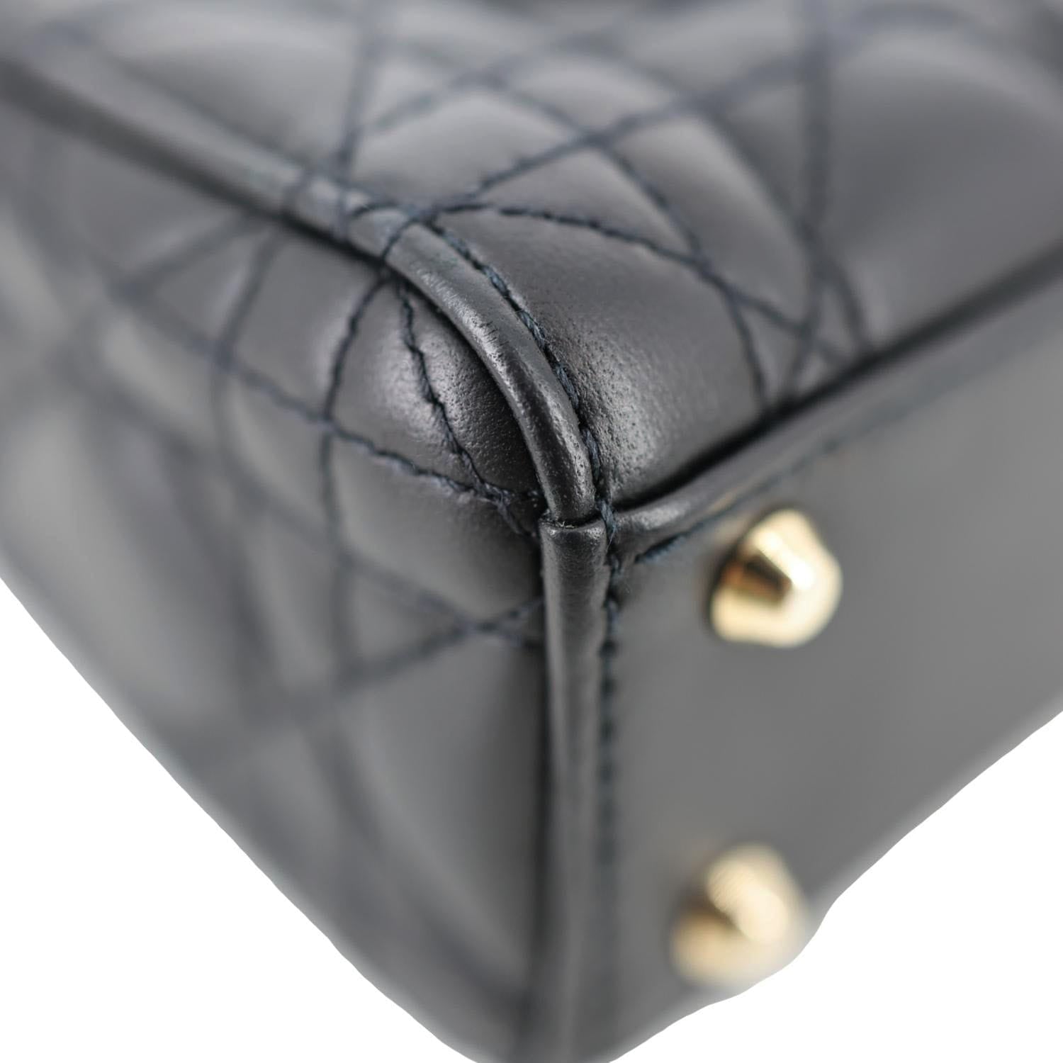 CHRISTIAN DIOR Lady Dior Mini Cannage Lambskin Leather Tote Shoulder Bag Black