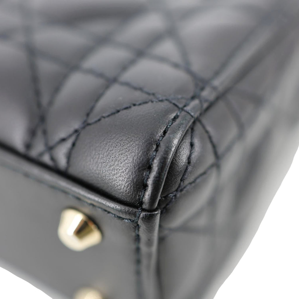 CHRISTIAN DIOR Lady Dior Mini Cannage Lambskin Leather Tote Shoulder Bag Black