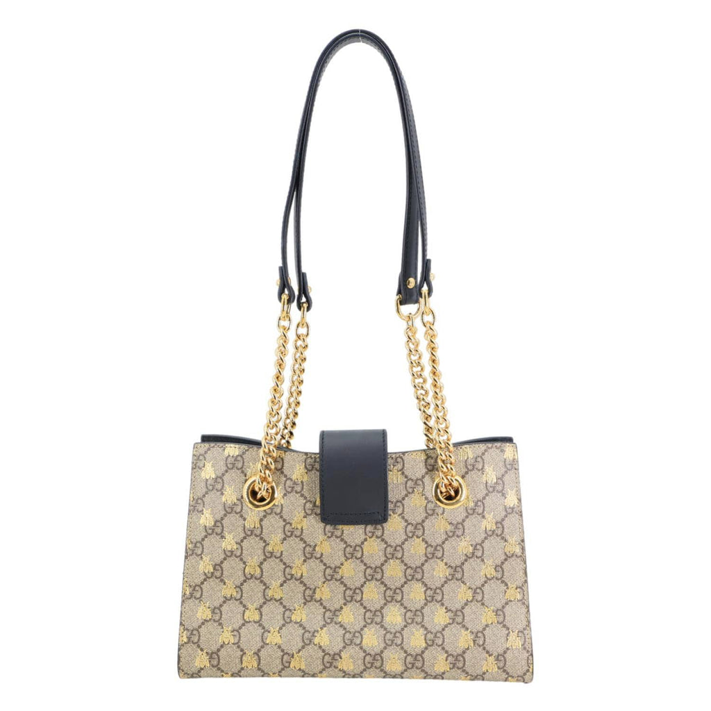 GUCCI Padlock Small GG Supreme Bees Canvas Tote Bag Beige 498156