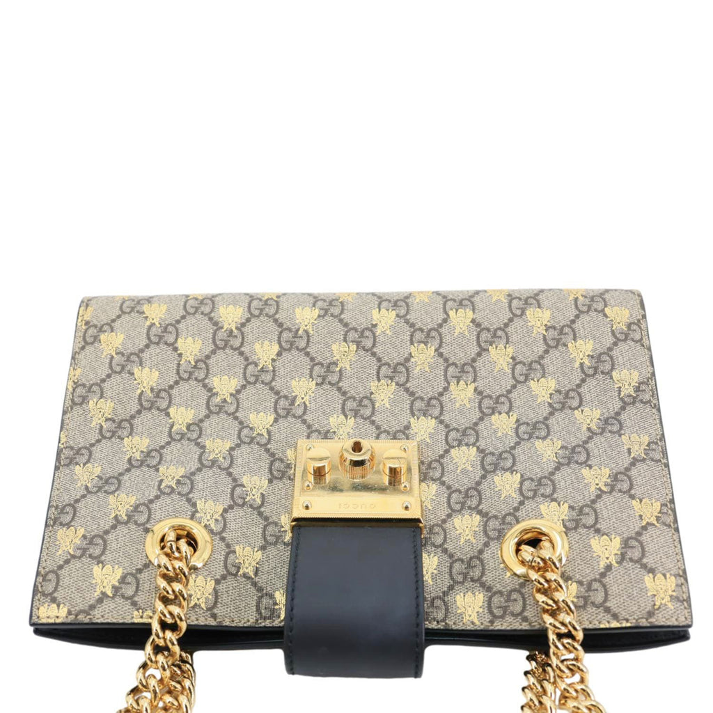 GUCCI Padlock Small GG Supreme Bees Canvas Tote Bag Beige 498156