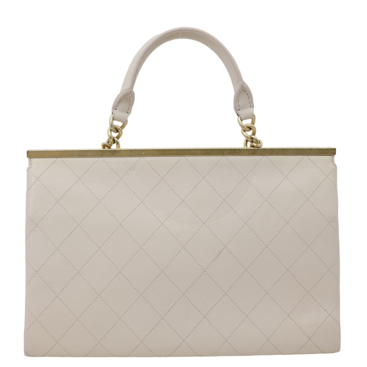 CHANEL Coco Luxe Flap Quilted Lambskin Leather Top Handle Shoulder Bag Off White