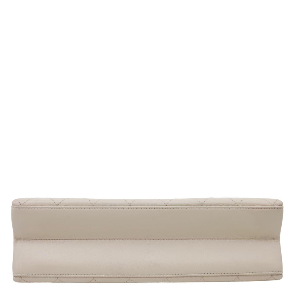 CHANEL Coco Luxe Flap Quilted Lambskin Leather Top Handle Shoulder Bag Off White