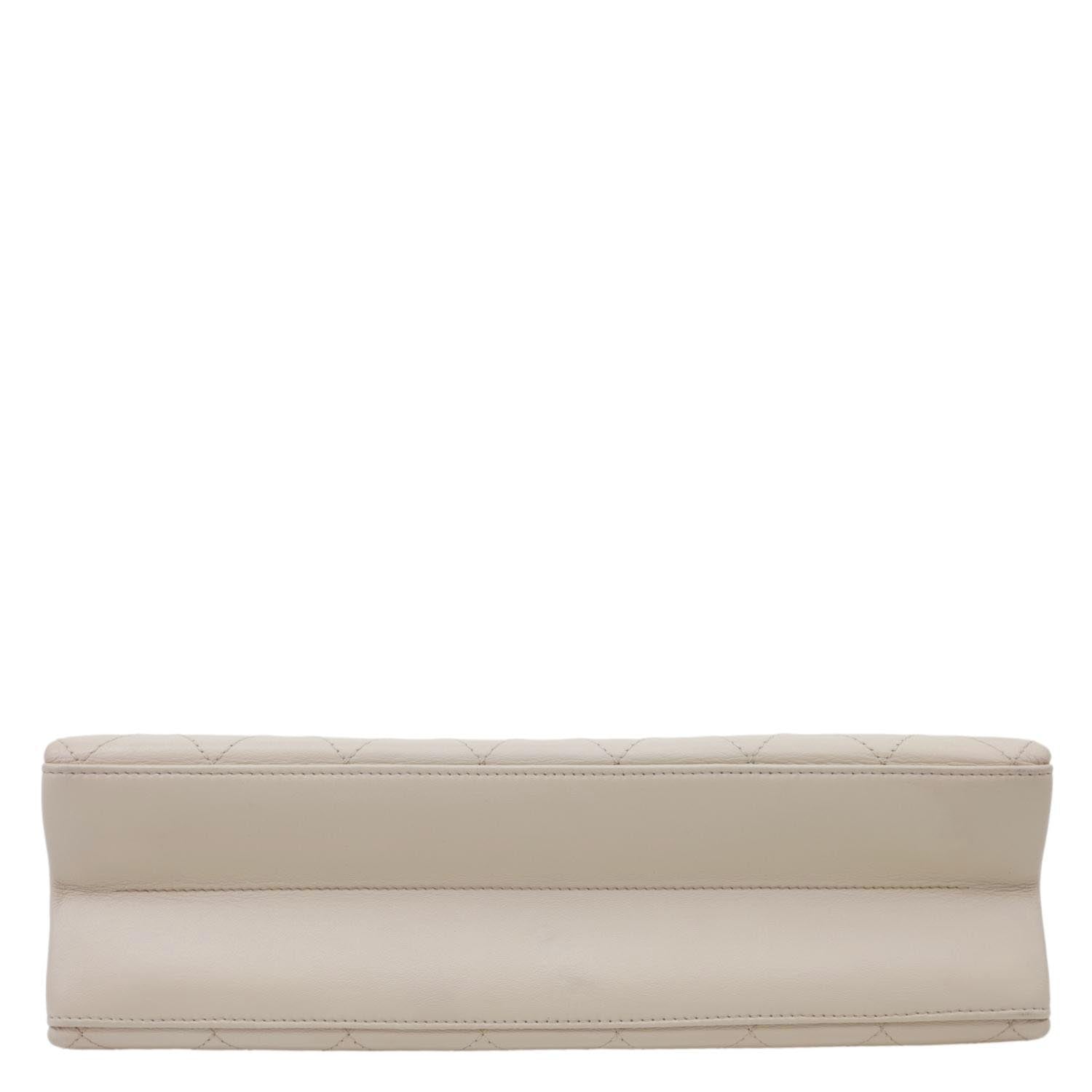CHANEL Coco Luxe Flap Quilted Lambskin Leather Top Handle Shoulder Bag Off White