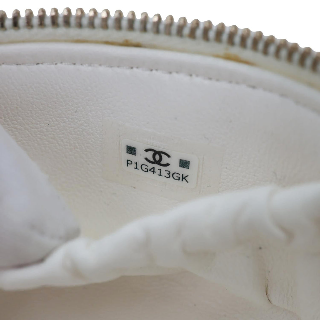 CHANEL Pearly Girl Round Quilted Lambskin Leather Top Handle Vanity Case With Chain White