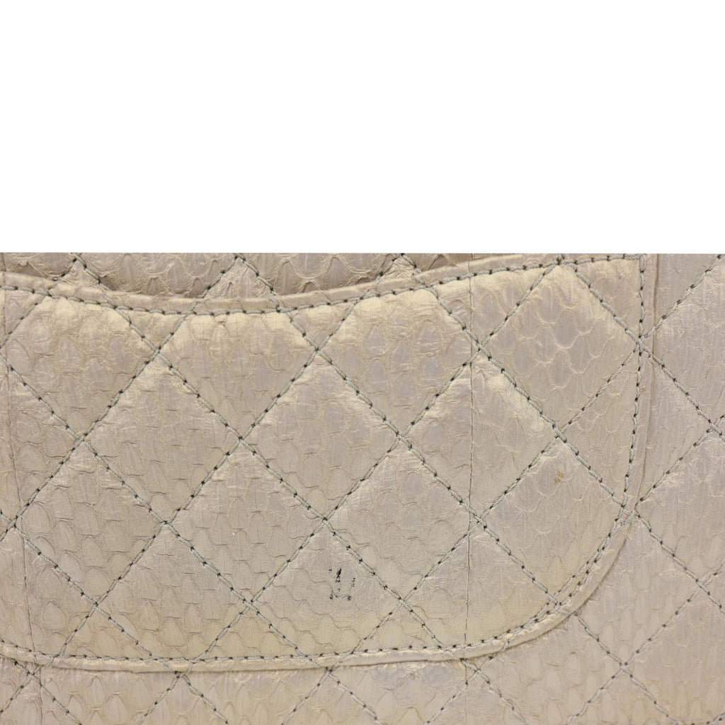 CHANEL Timeless Classic Flap Quilted Python Leather Shoulder Bag Gold