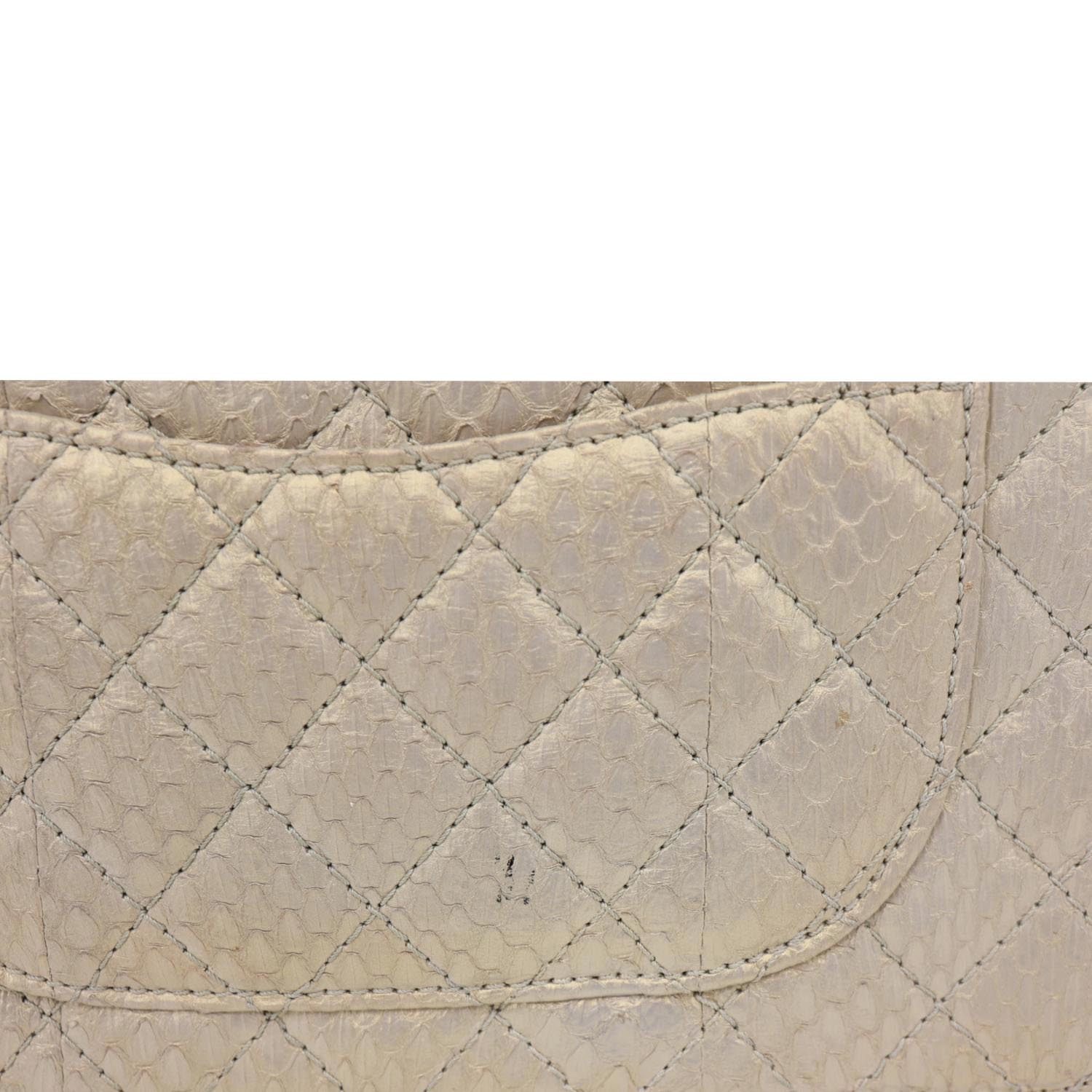 CHANEL Timeless Classic Flap Quilted Python Leather Shoulder Bag Gold