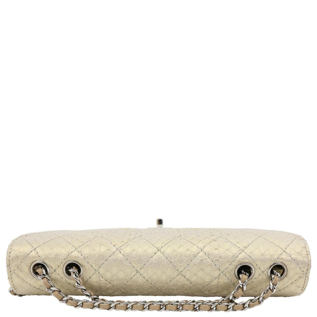 CHANEL Timeless Classic Flap Quilted Python Leather Shoulder Bag Gold