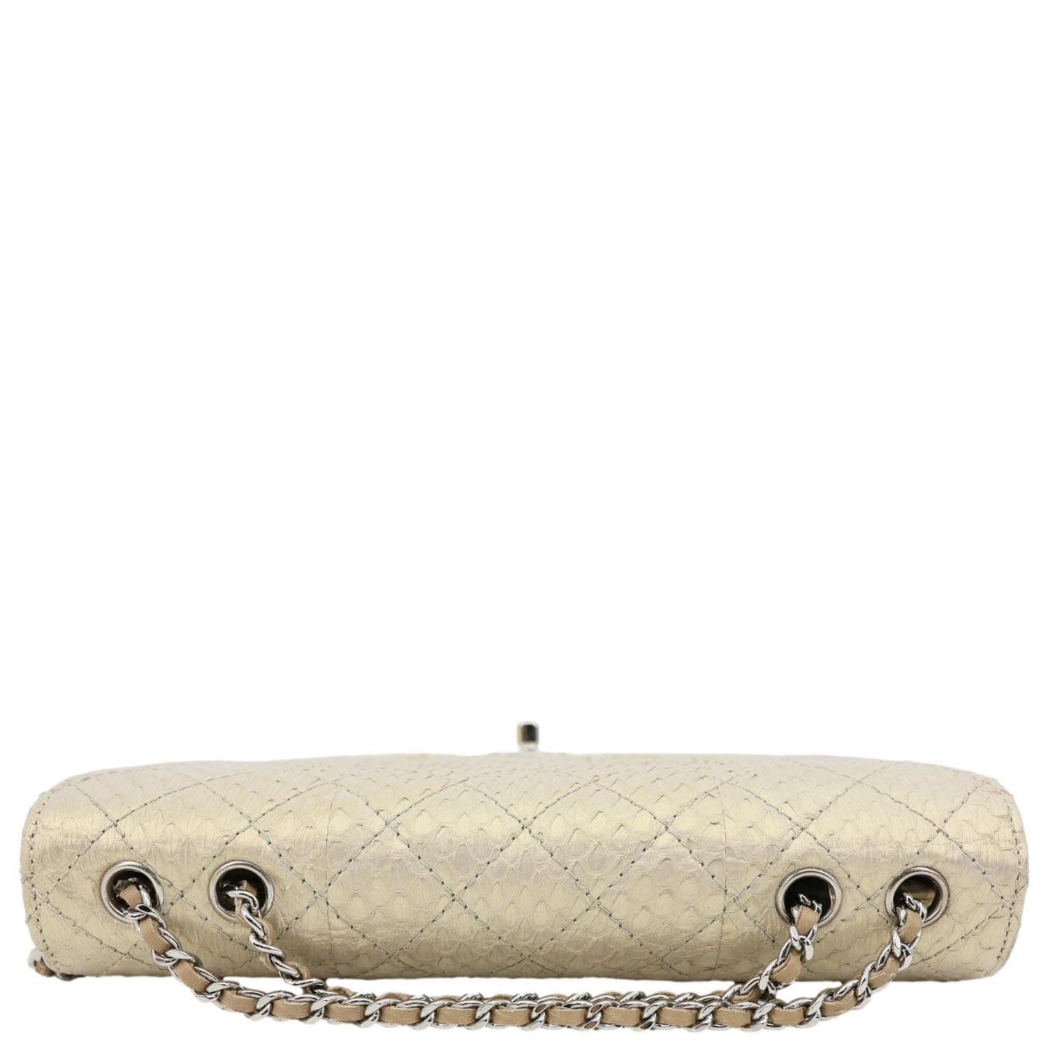 CHANEL Timeless Classic Flap Quilted Python Leather Shoulder Bag Gold