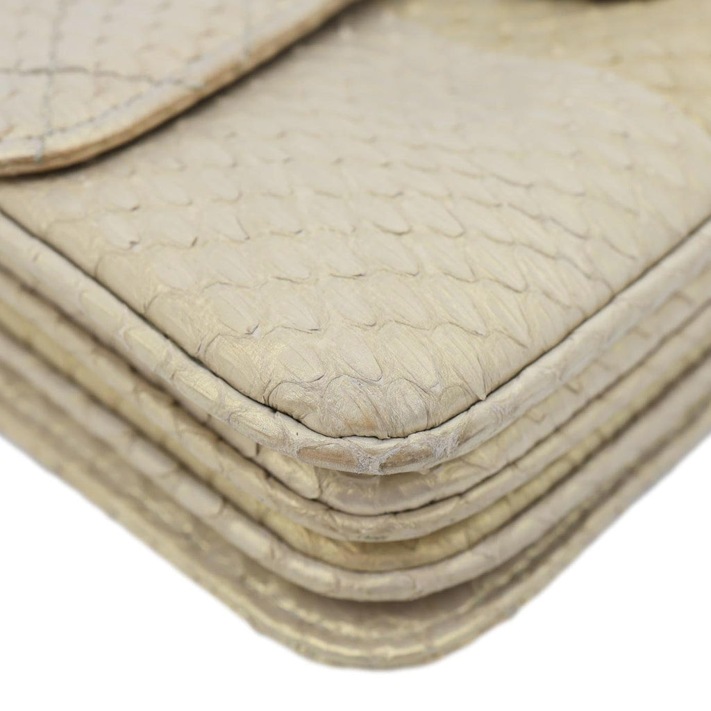 CHANEL Timeless Classic Flap Quilted Python Leather Shoulder Bag Gold