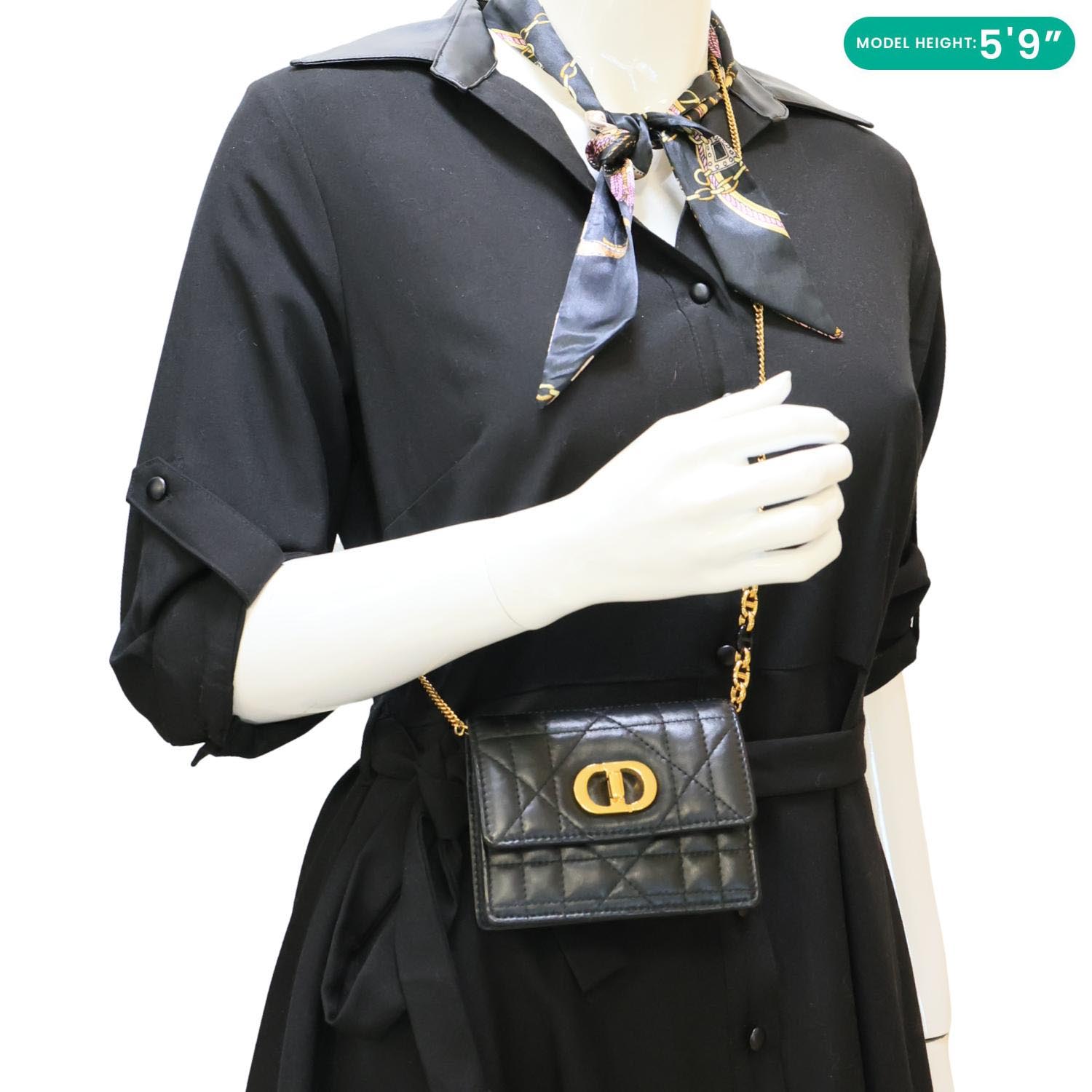 CHRISTIAN DIOR Miss Caro Micro Cannage Lambskin Leather Crossbody Bag Black