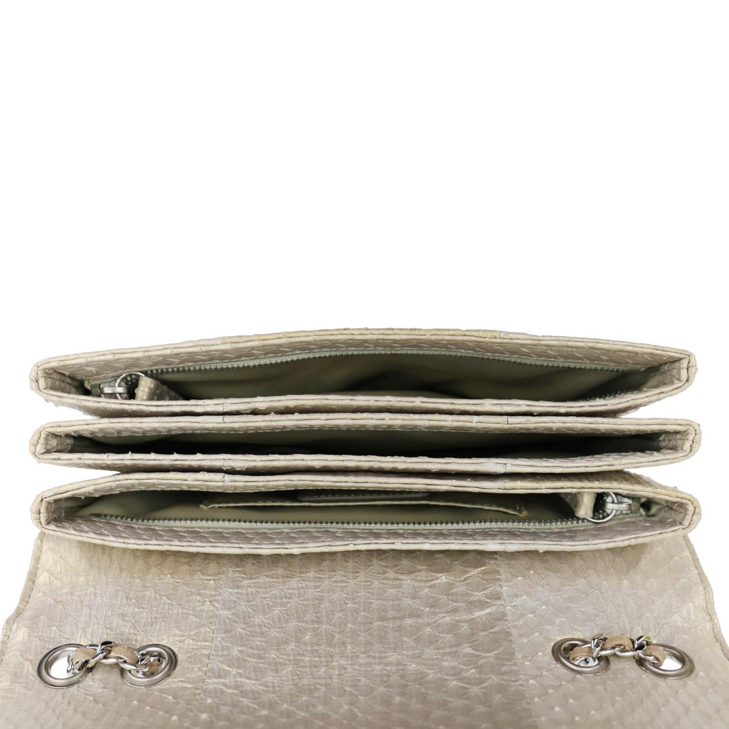 CHANEL Timeless Classic Flap Quilted Python Leather Shoulder Bag Gold