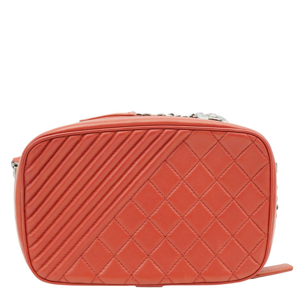 CHANEL Coco Boy Small Quilted Lambskin Camera Case Crossbody Bag Red