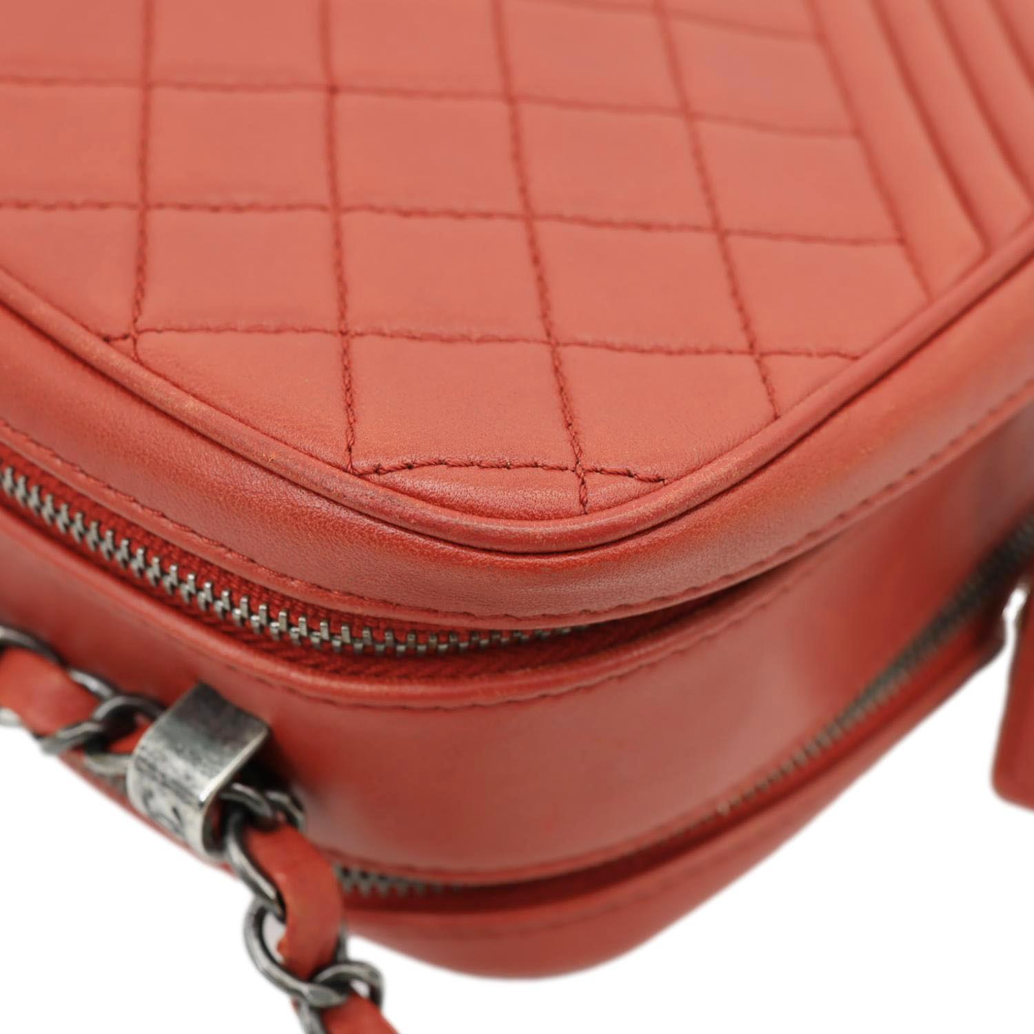 CHANEL Coco Boy Small Quilted Lambskin Camera Case Crossbody Bag Red