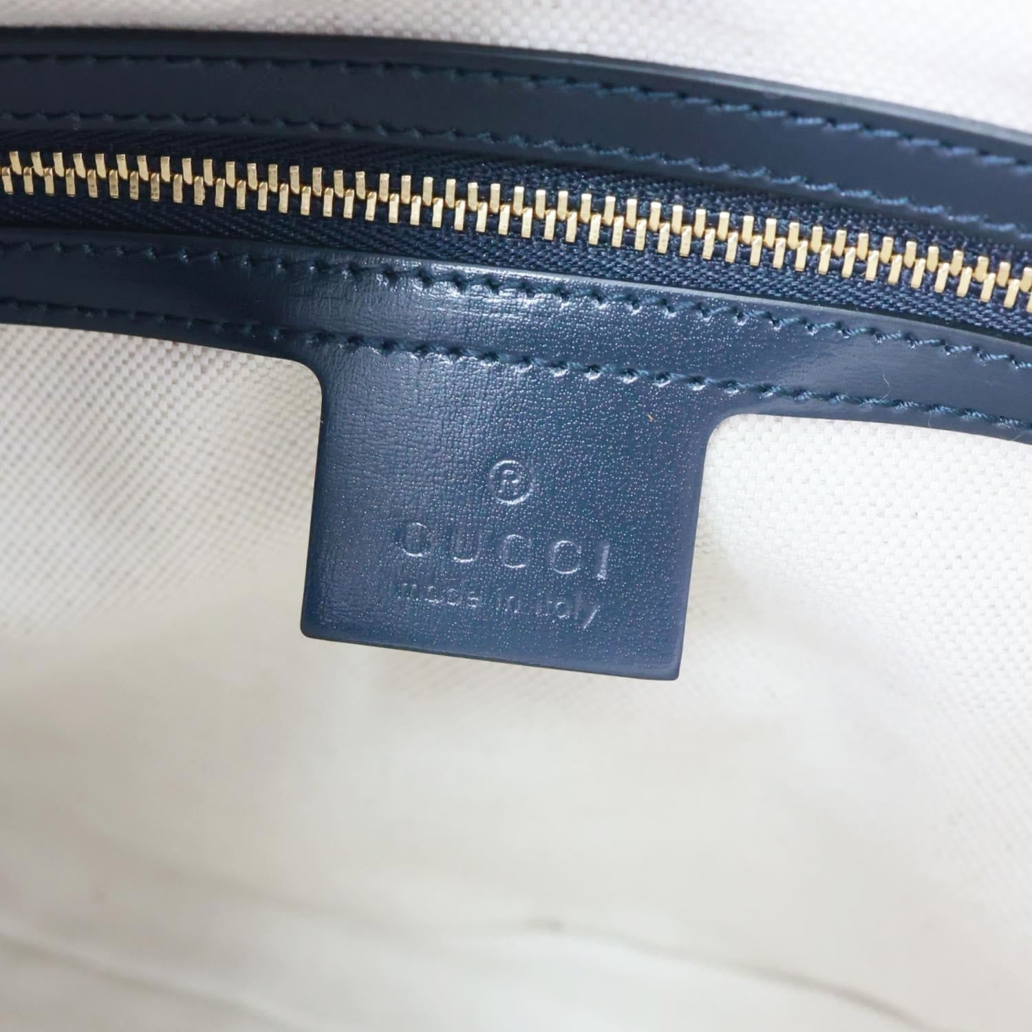 GUCCI Jackie 1961 Small Raffia Straw Lux Shoulder Bag Navy Blue 636706