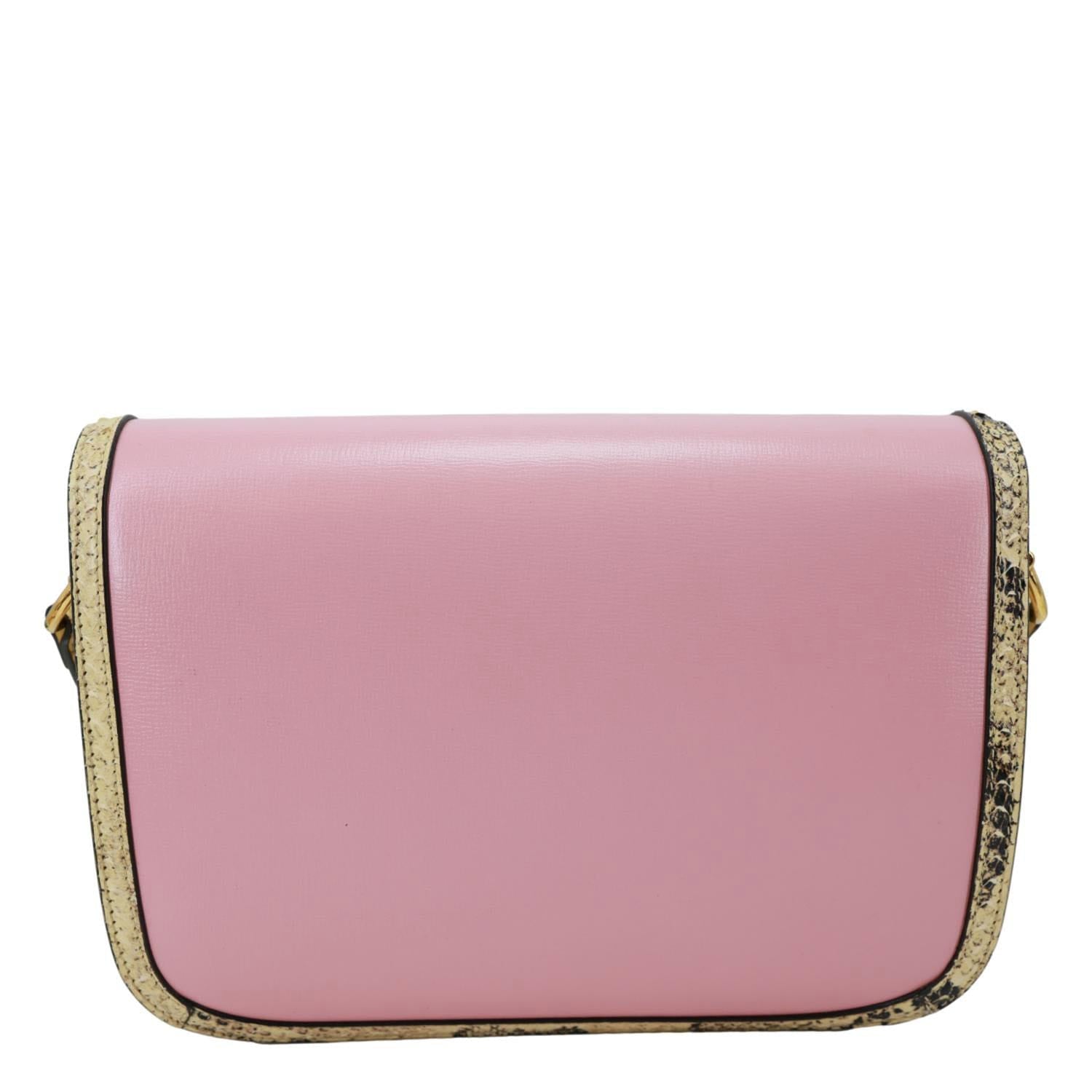 GUCCI Horsebit 1955 Mini Snakeskin Shoulder Bag Pink 602204