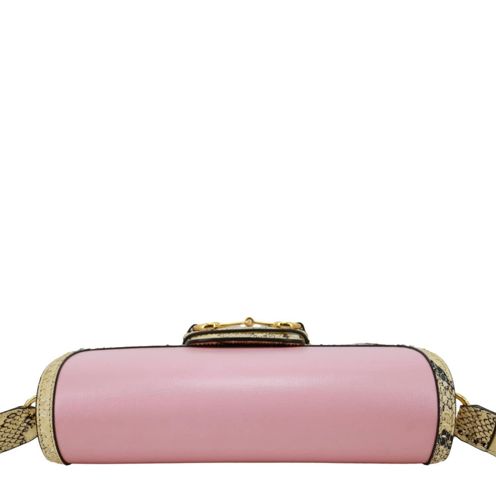 GUCCI Horsebit 1955 Mini Snakeskin Shoulder Bag Pink 602204