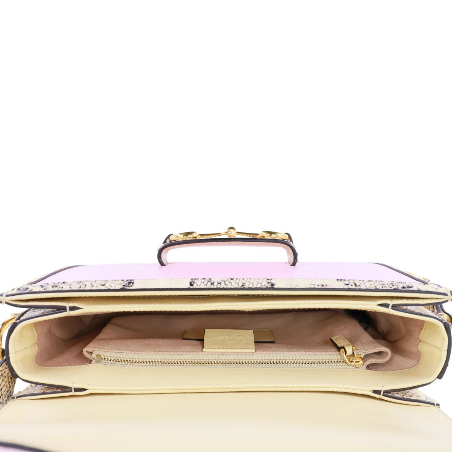 GUCCI Horsebit 1955 Mini Snakeskin Shoulder Bag Pink 602204