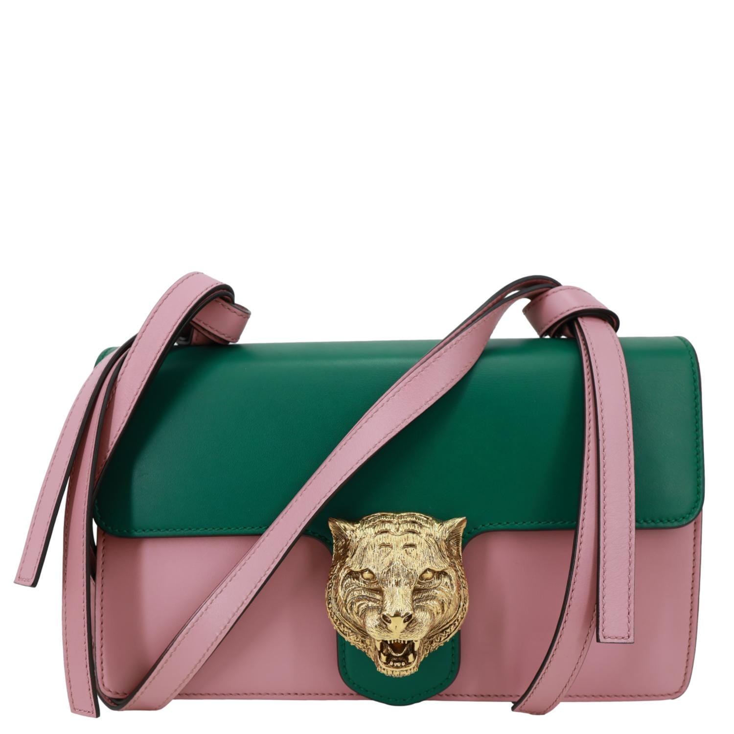 GUCCI Animalier Tiger Head Leather Shoulder Bag Pink 412007