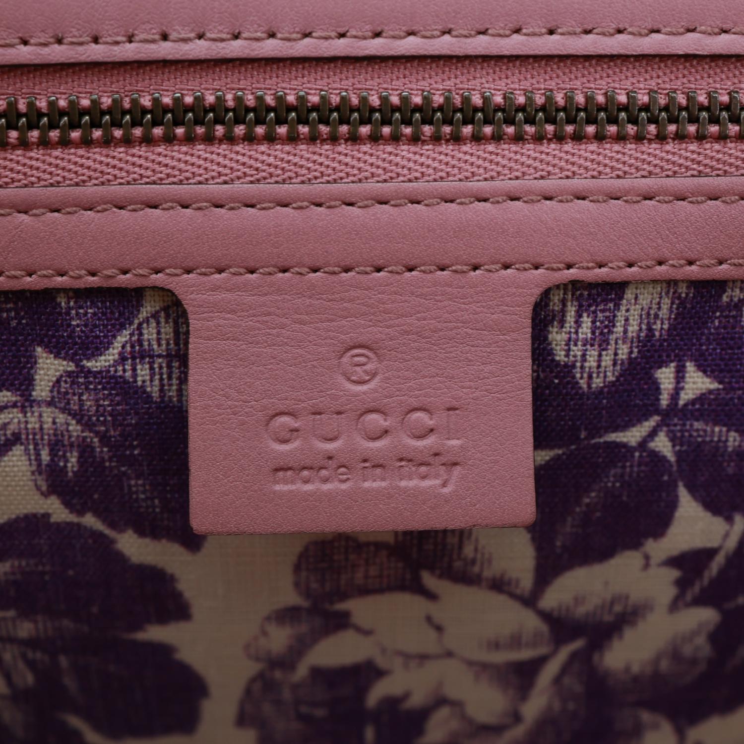 GUCCI Animalier Tiger Head Leather Shoulder Bag Pink 412007
