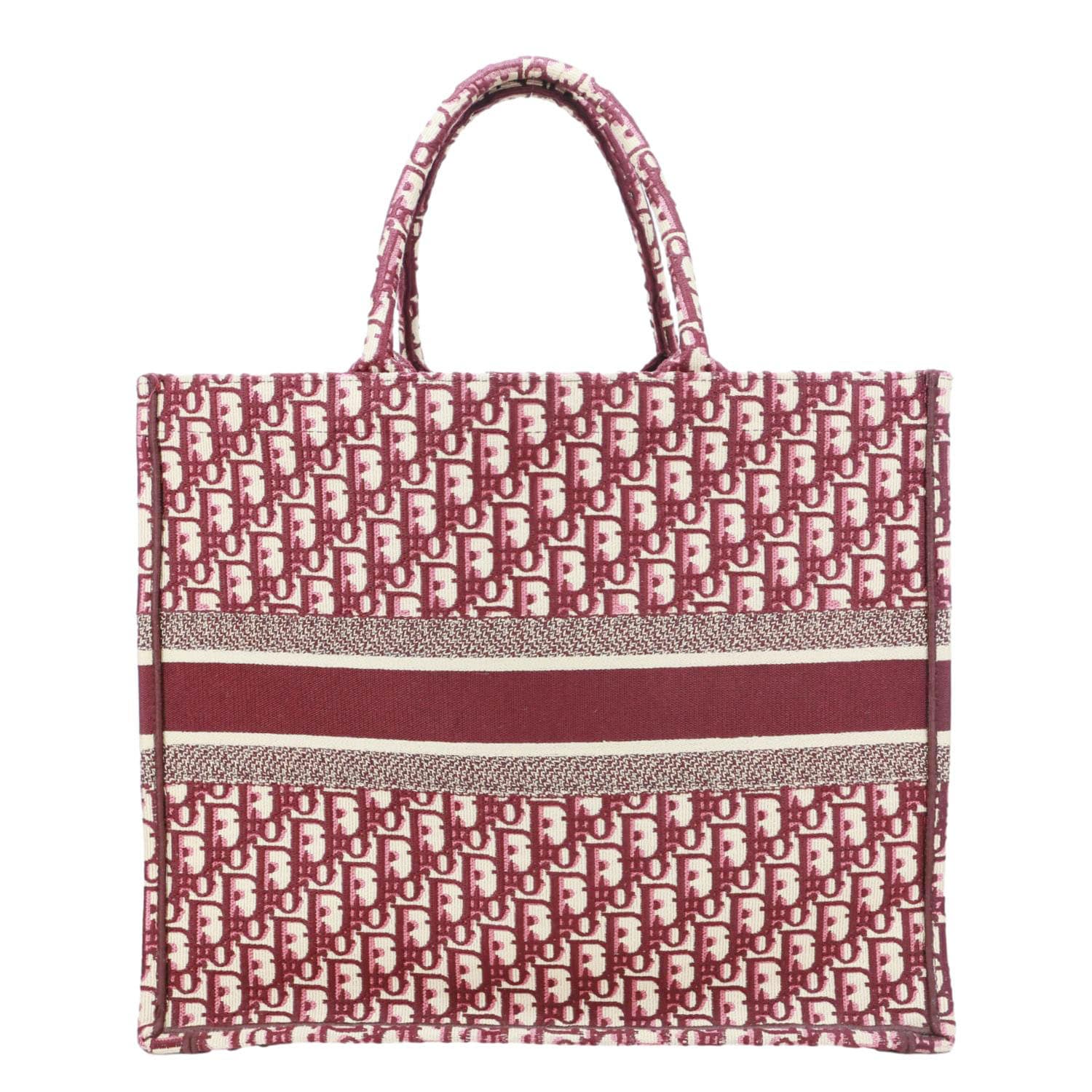 CHRISTIAN DIOR Book Large Oblique Embroidery Canvas Tote Bag Burgundy