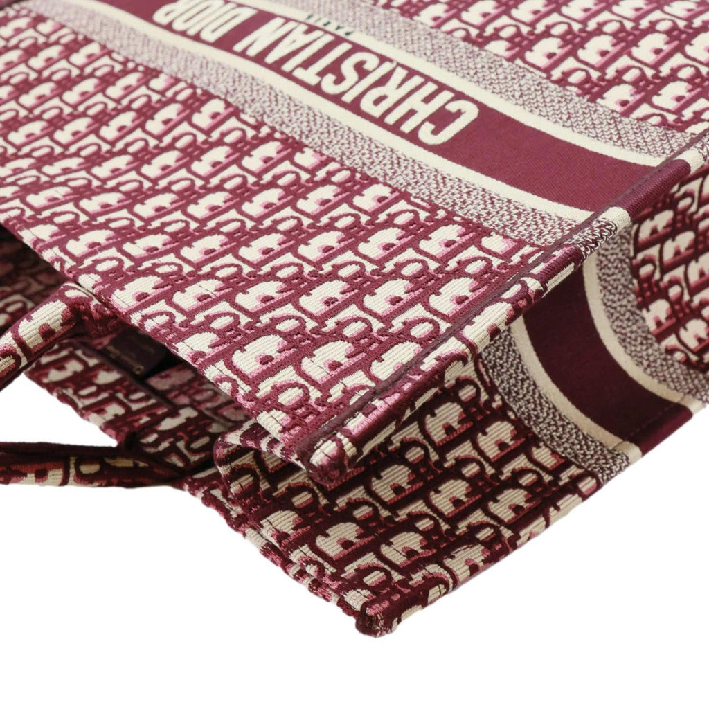 CHRISTIAN DIOR Book Large Oblique Embroidery Canvas Tote Bag Burgundy