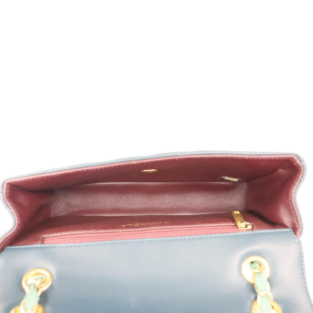 CHANEL Bi-Color Flap Quilted Lambskin Leather Crossbody Bag Turquoise