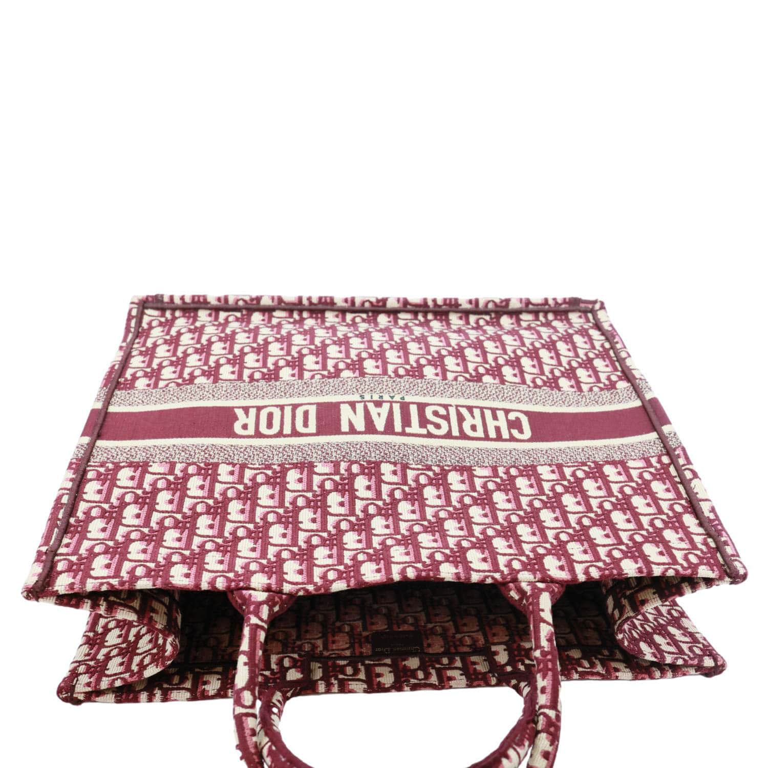 CHRISTIAN DIOR Book Large Oblique Embroidery Canvas Tote Bag Burgundy