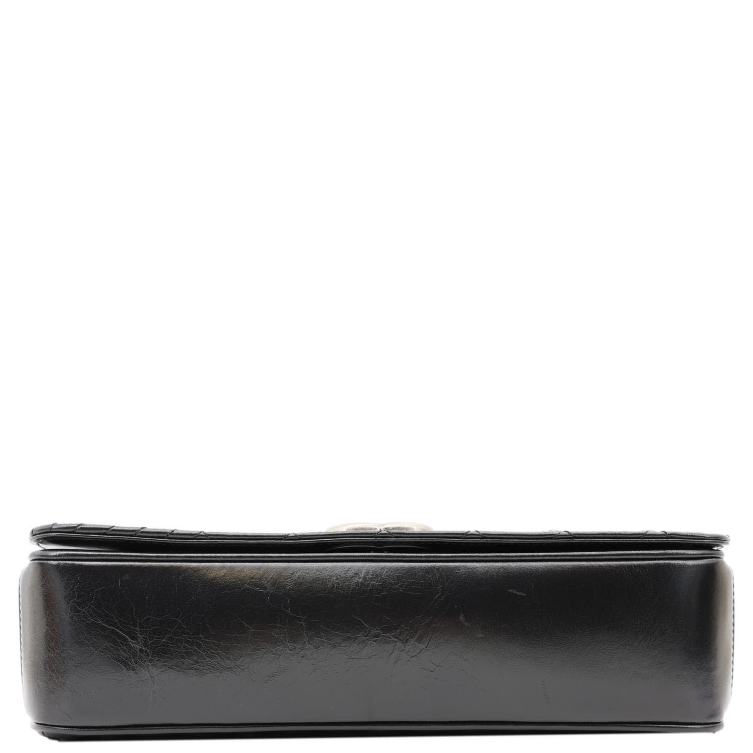 CHANEL Coco Boy Flap Medium Quilted Leather Shoulder Bag Black