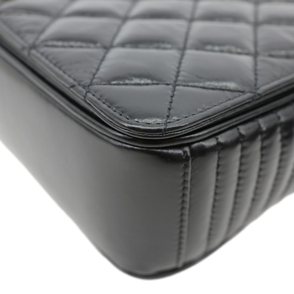 CHANEL Coco Boy Flap Medium Quilted Leather Shoulder Bag Black