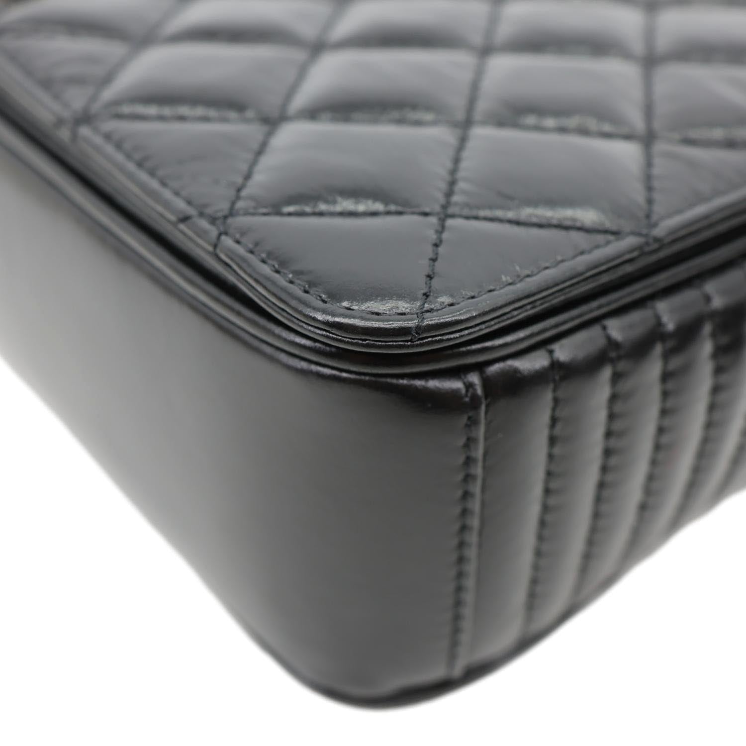 CHANEL Coco Boy Flap Medium Quilted Leather Shoulder Bag Black