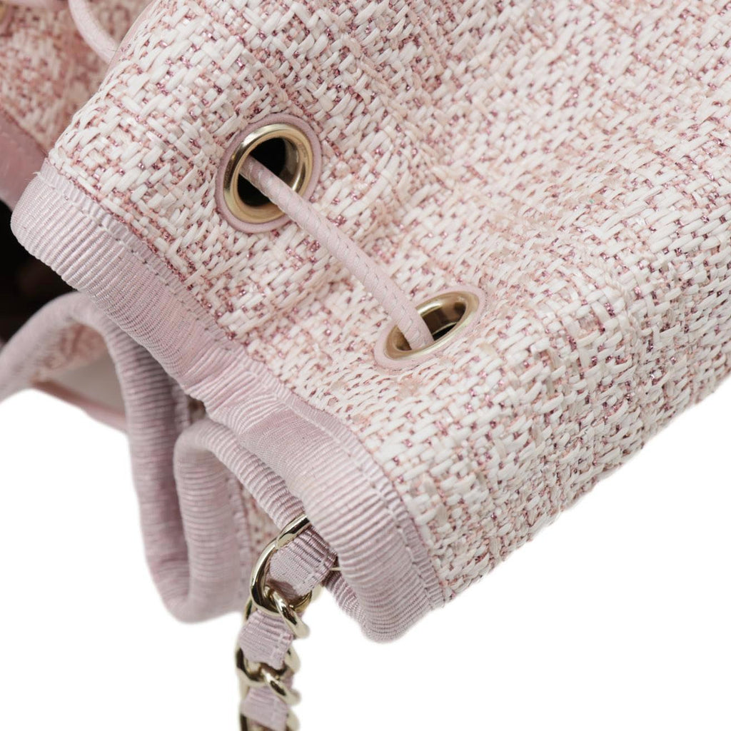 CHANEL Deauville Lurex Boucle Drawstring Bag Pink