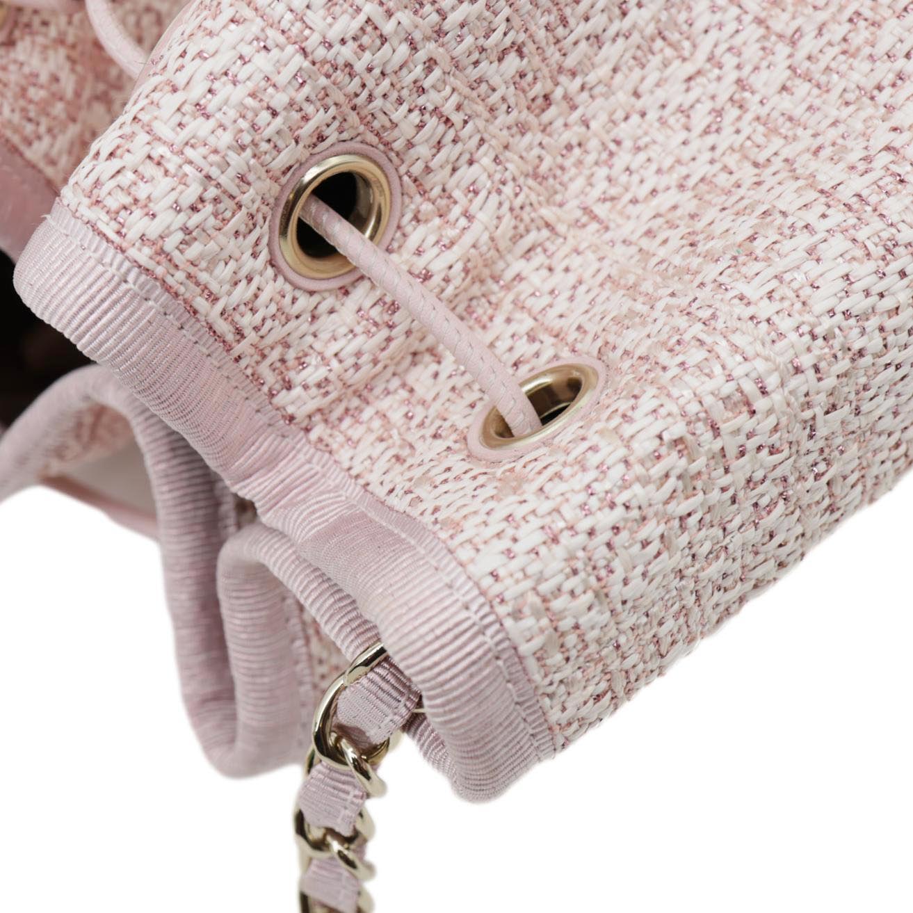 CHANEL Deauville Lurex Boucle Drawstring Bag Pink