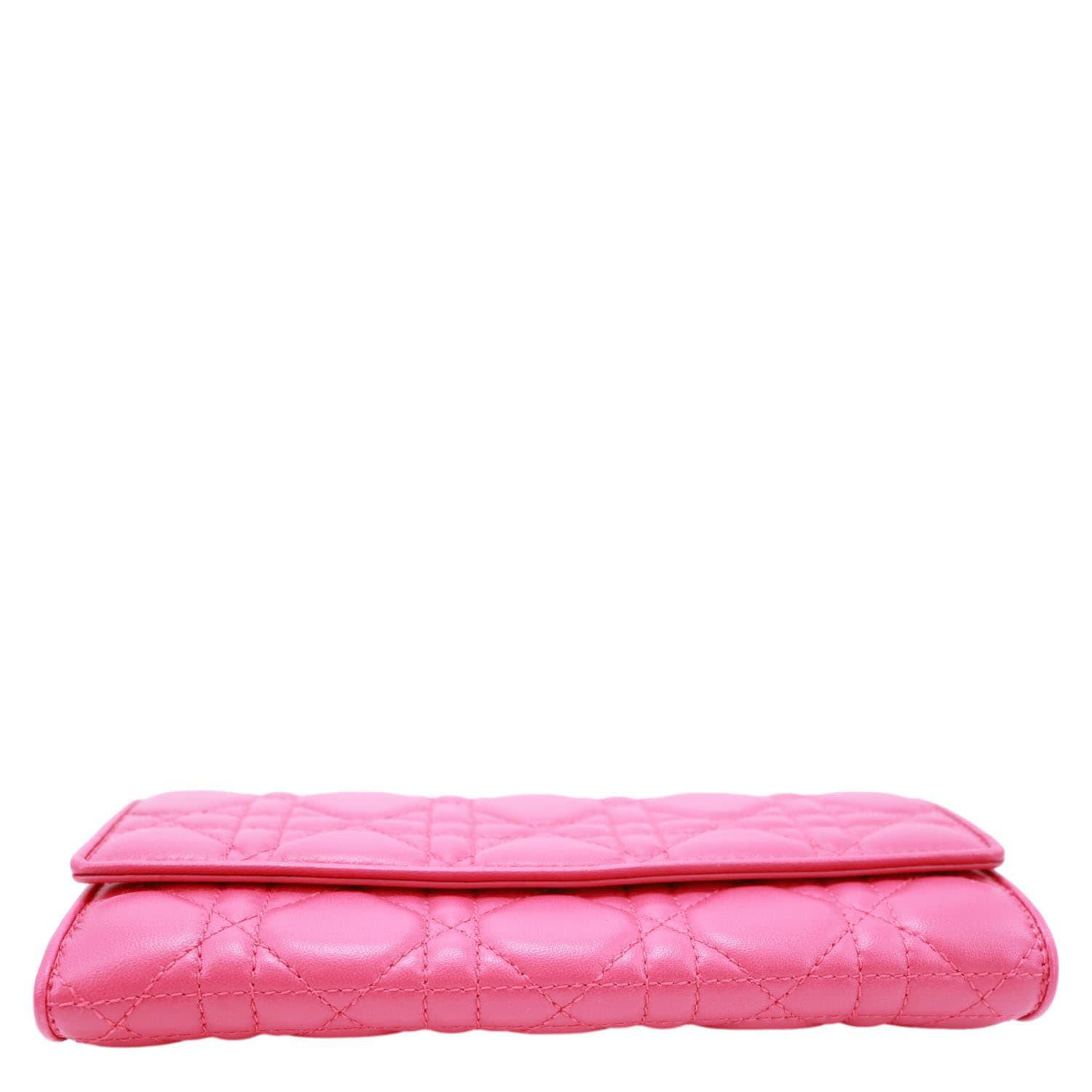 CHRISTIAN DIOR Lady Dior Quilted Cannage Leather Wallet On Chain Pink